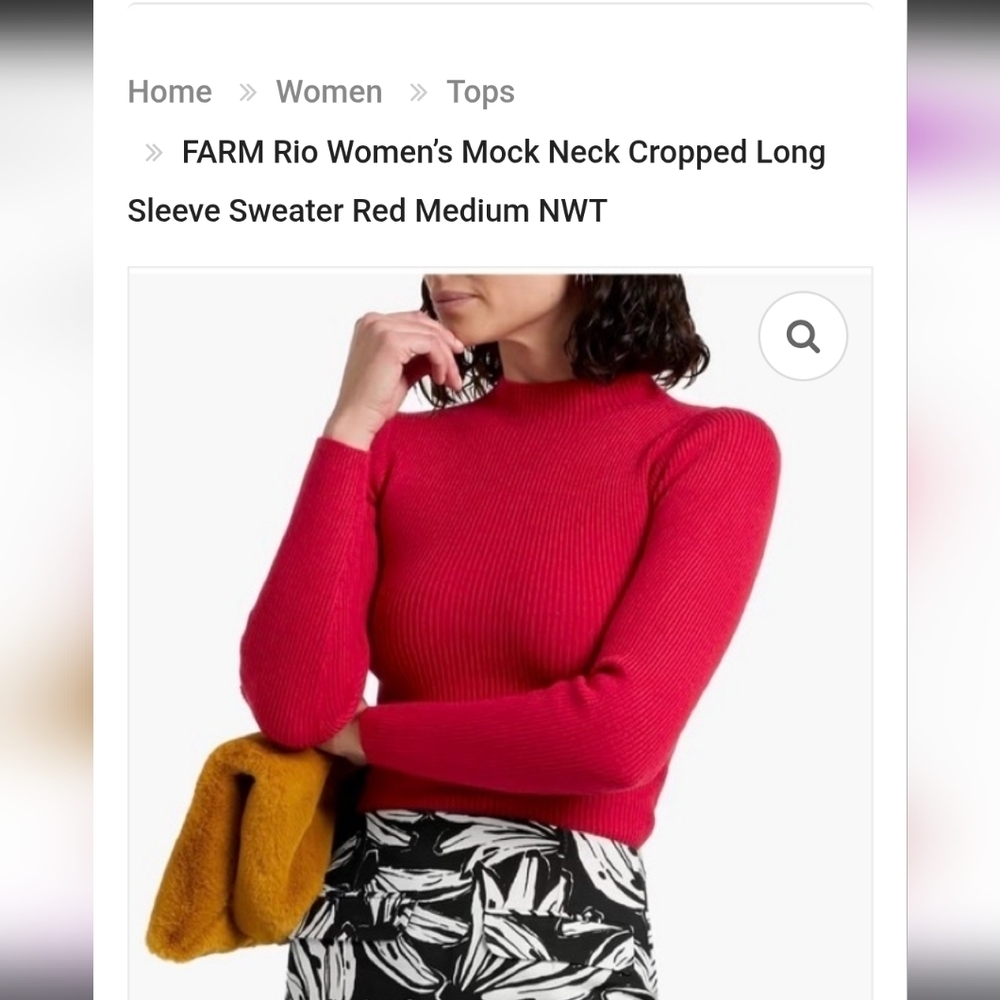 FARM Rio Women's Bold Red Mock Neck Sweater EUC